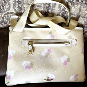Coach Cream and Pink Floral Taylor Li Beachwood Bag